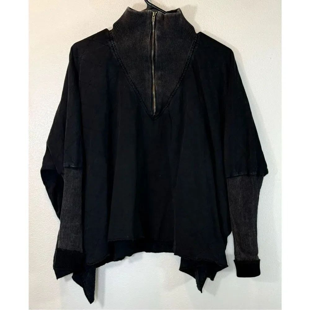 Bohme Long Sleeve Quarter Zip Quilted Black Pullover Sweater Women's Small